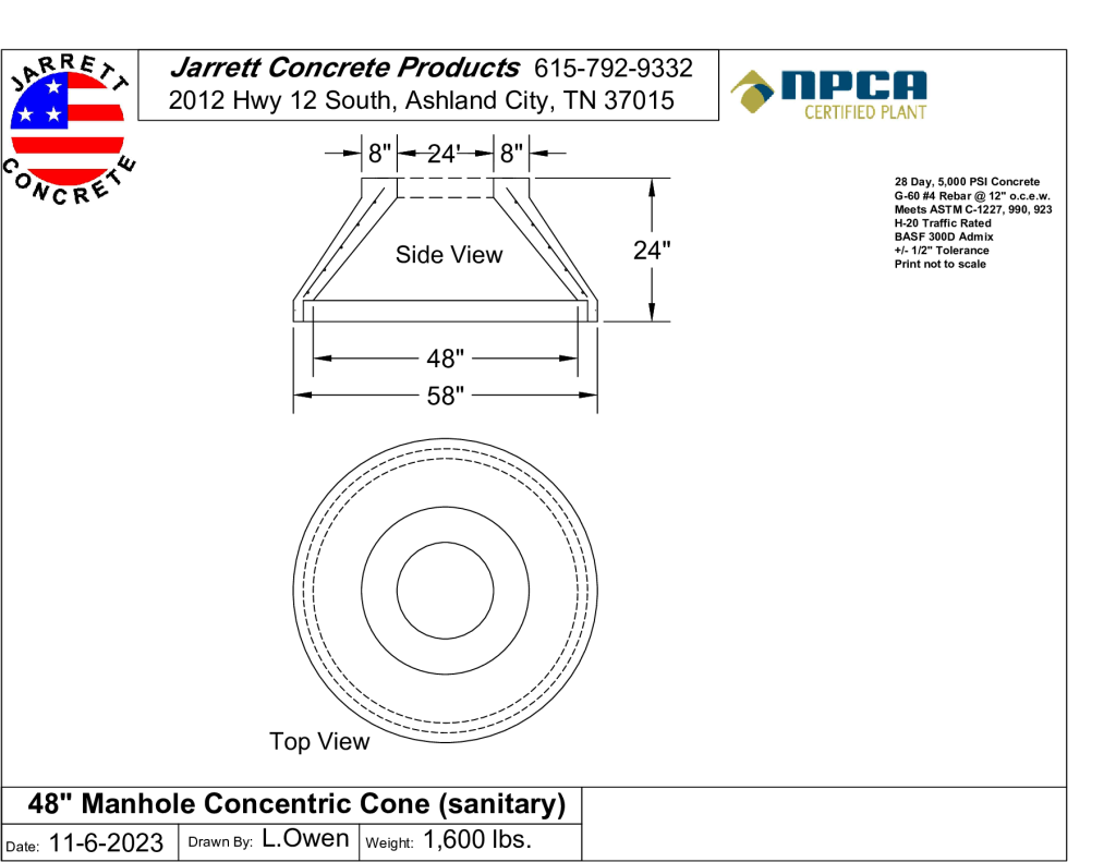 48 inch Manhole Concentric Cone-Layout1