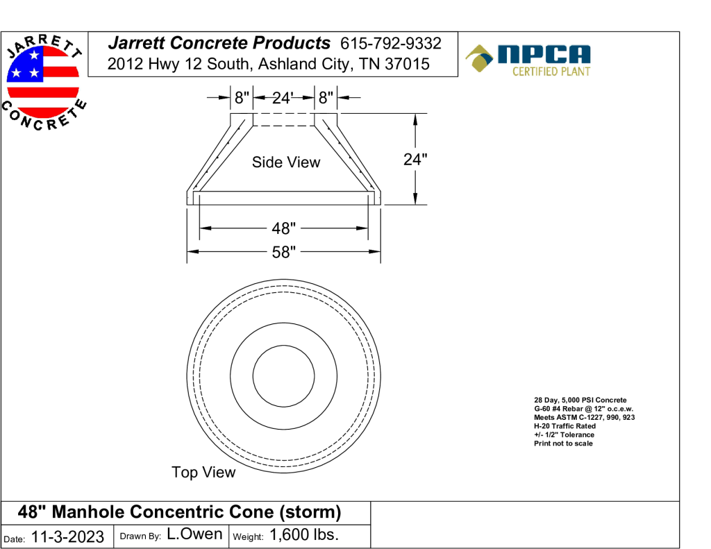 48 inch Manhole Concentric Cone-Layout1