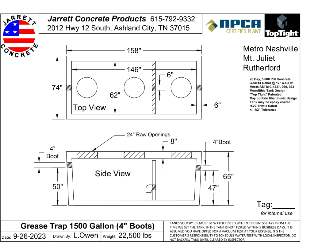 Grease Trap 1500 Metro-Mt.Juliet 4 Inch Boots-Layout1