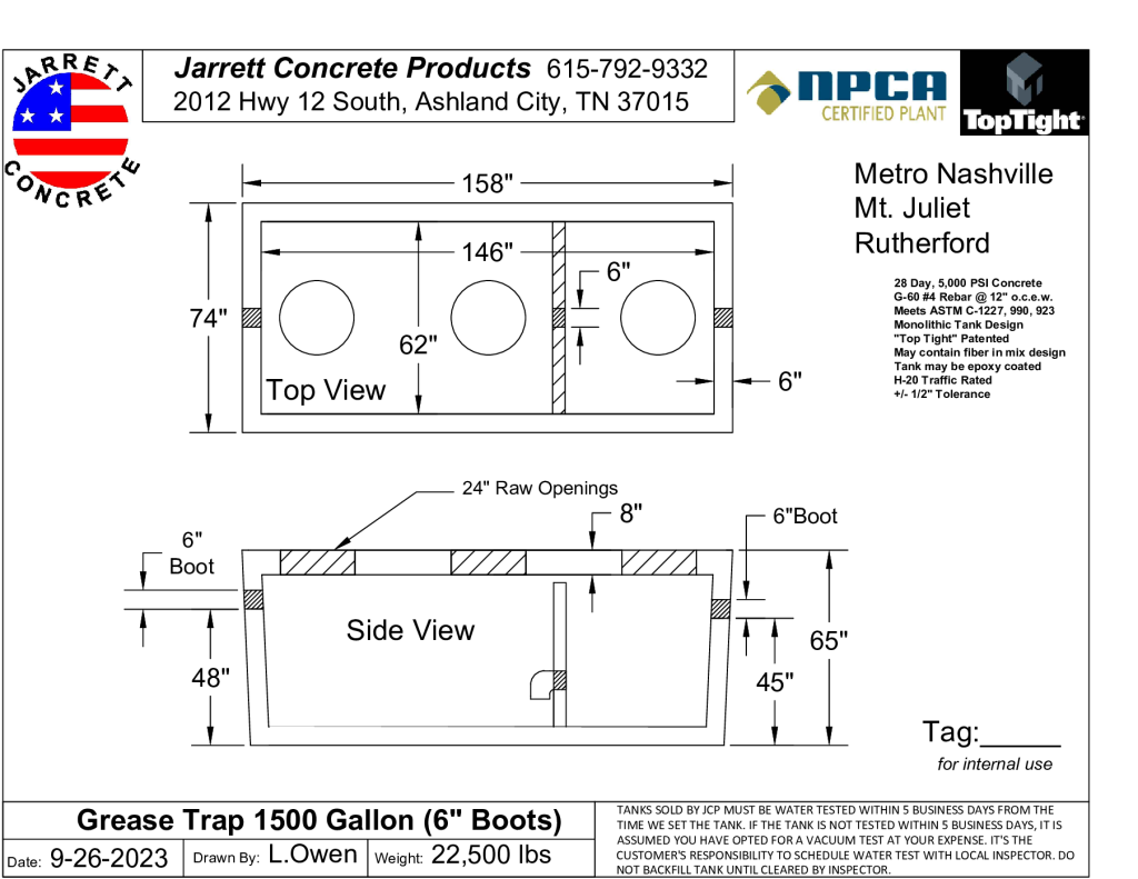 Grease Trap 1500 Metro-Mt.Juliet 6 Inch Boots-Layout1