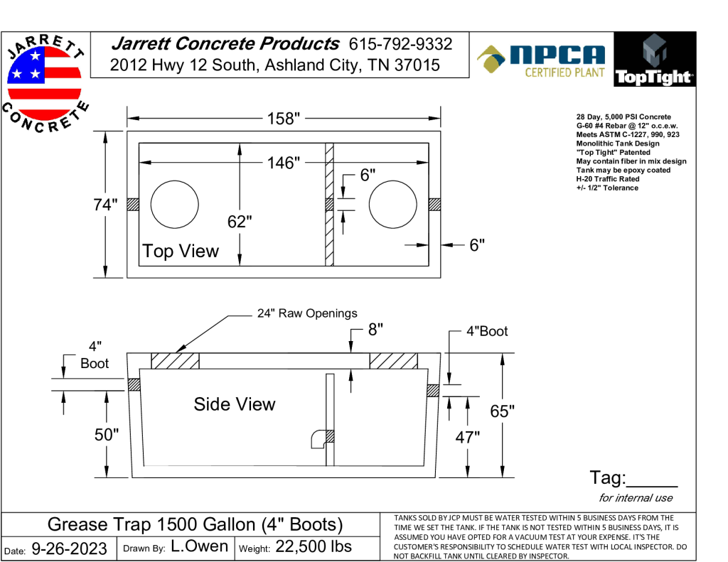 Grease Trap 1500 Standard 4 Inch Boots-Layout1