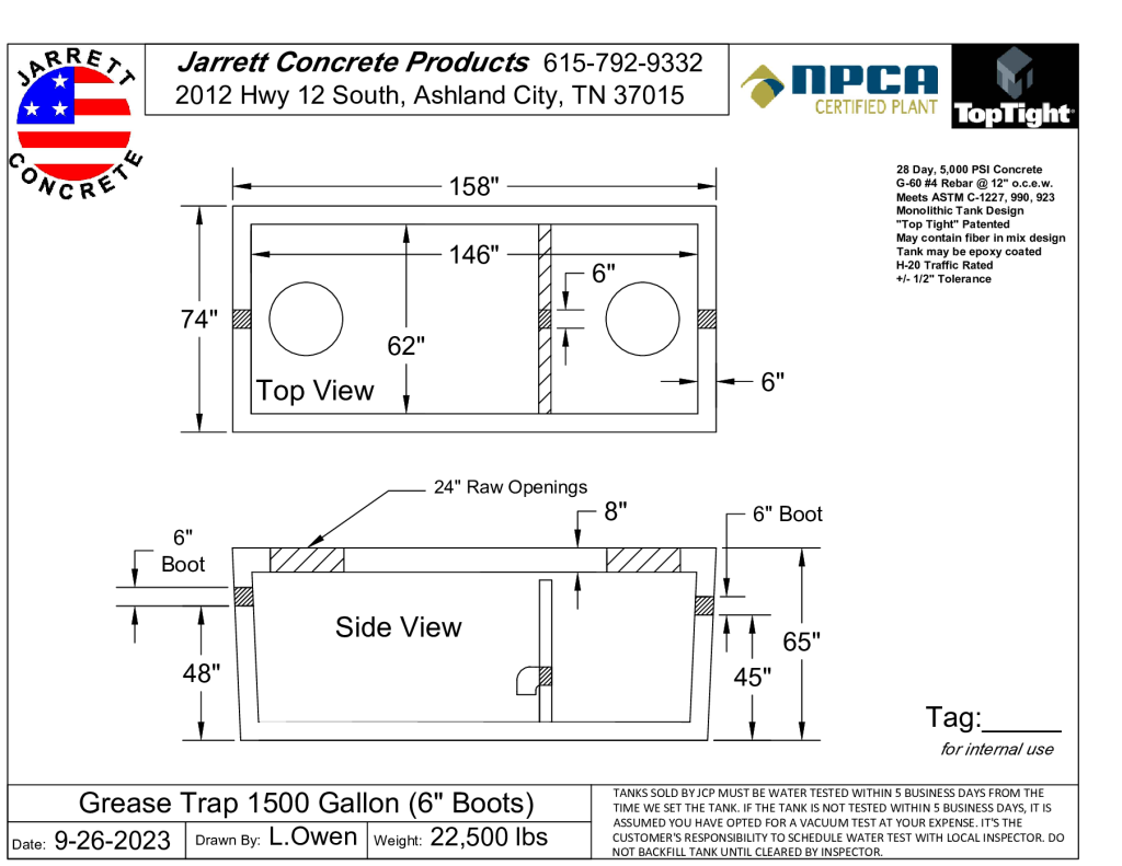 Grease Trap 1500 Standard 6 Inch Boots-Layout1