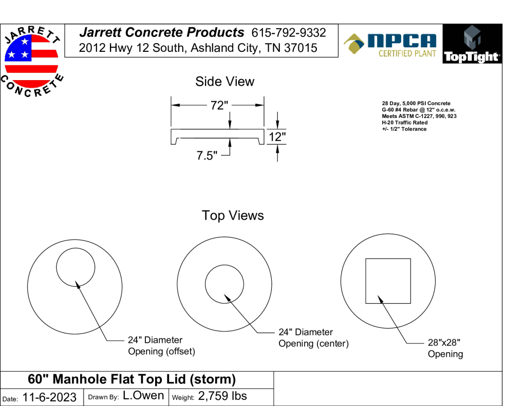 Manhole 60 Inch Flat Top Storm-Layout1