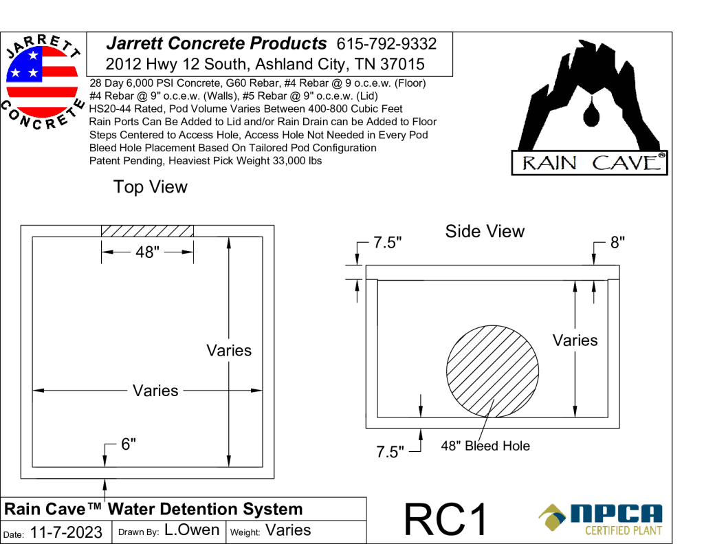 Rain Cave Water Detention Pod RC1-Layout1