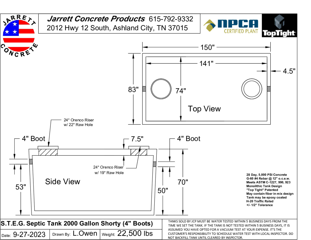 STEG Septic Tank 2000 Shorty w4 inch Boots-Layout1