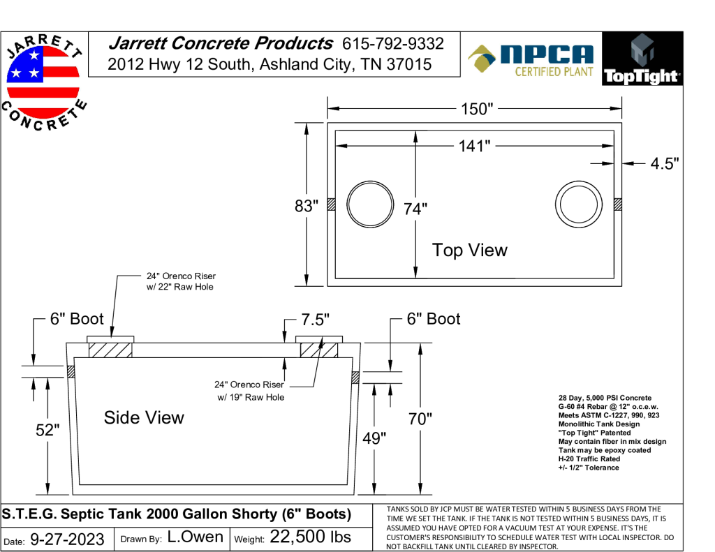 STEG Septic Tank 2000 Shorty w6 inch Boots-Layout1