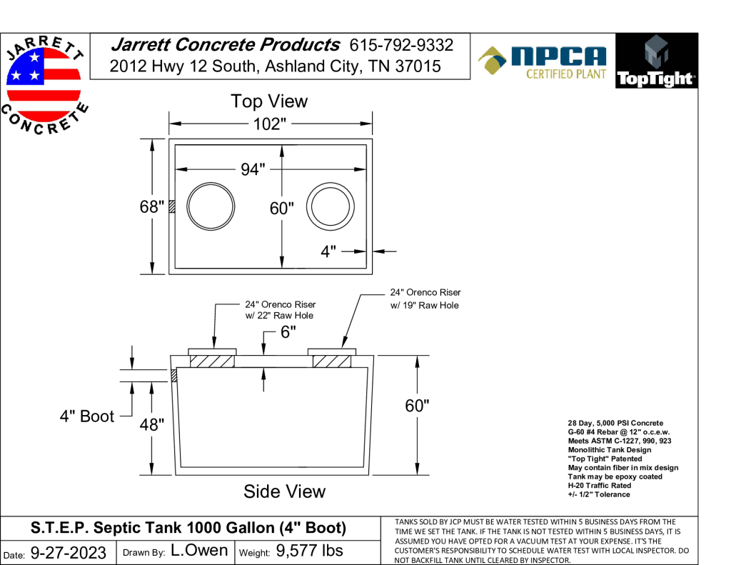 STEP Septic Tank 1000 w4 inch Boot-Layout1