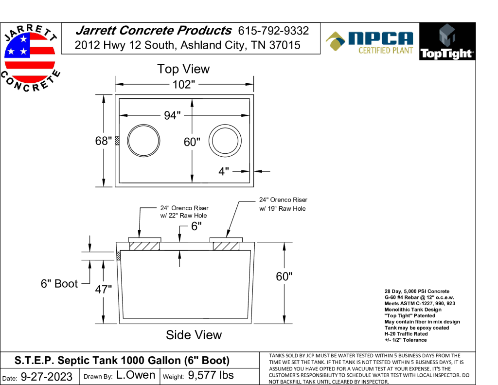 STEP Septic Tank 1000 w6 inch Boot-Layout1