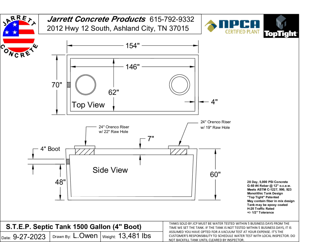 STEP Septic Tank 1500 w4 inch Boot-Layout1