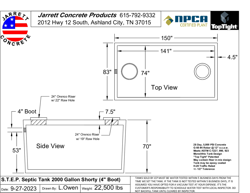 STEP Septic Tank 2000 Shorty w4 inch Boot-Layout1