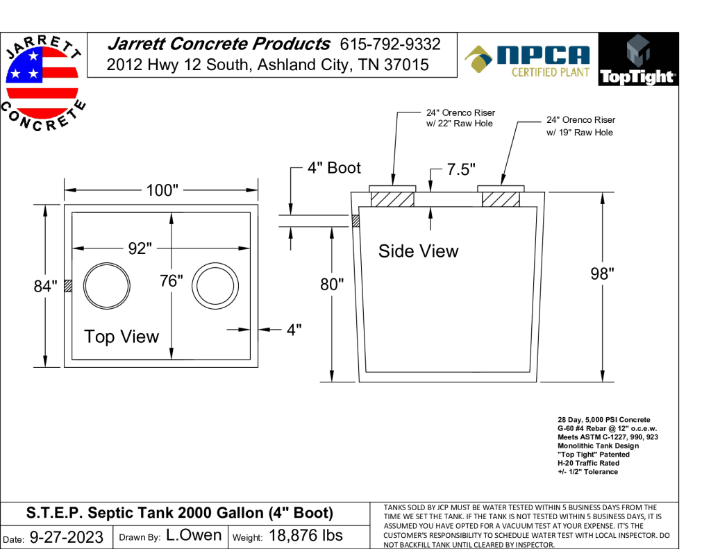 STEP Septic Tank 2000 w4 inch Boot-Layout1