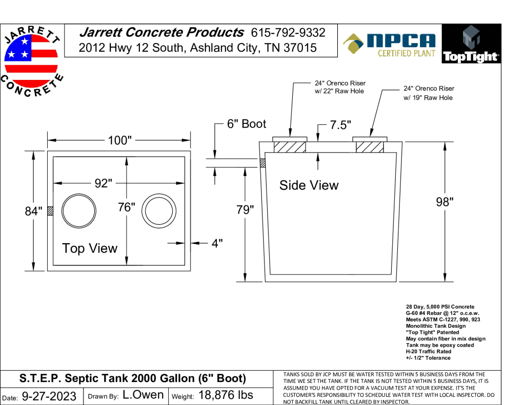 STEP Septic Tank 2000 w6 inch Boot-Layout1