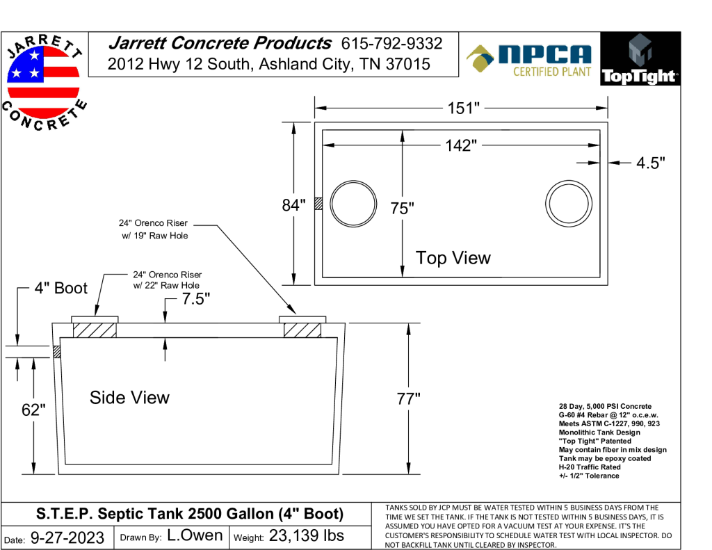 STEP Septic Tank 2500 w4 inch Boot-Layout1