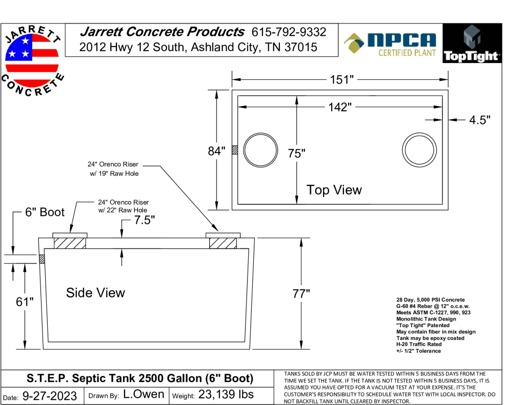 STEP Septic Tank 2500 w6 inch Boot-Layout1