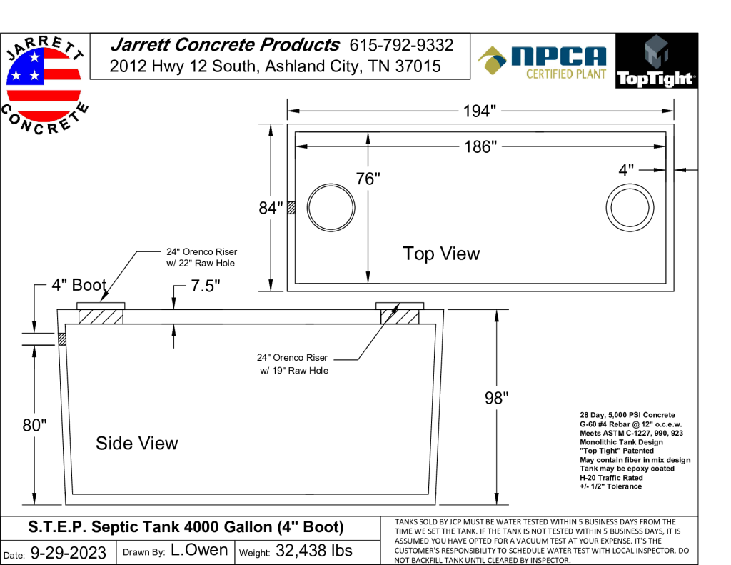 STEP Septic Tank 4000 w4 inch Boot-Layout1