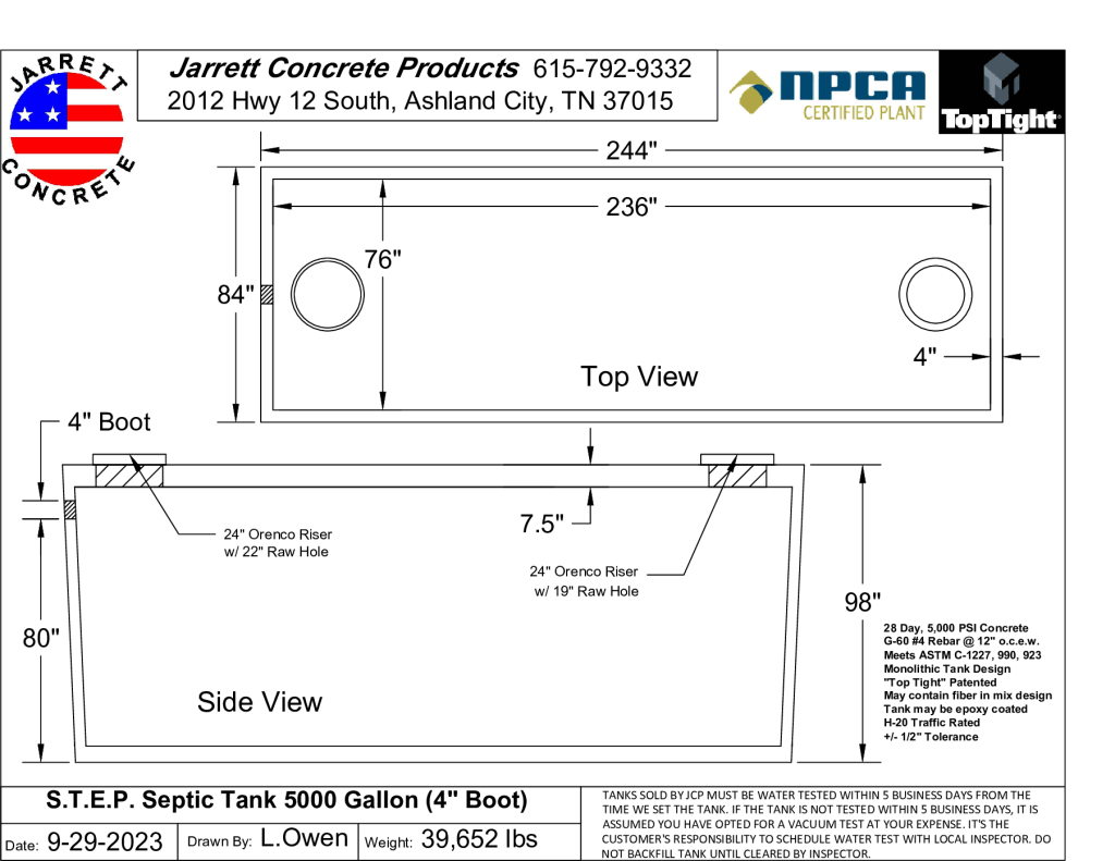 STEP Septic Tank 5000 w4 inch Boot-Layout1